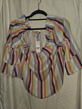 Sweet Pea Multicolor Striped Ruffle Peasant Top